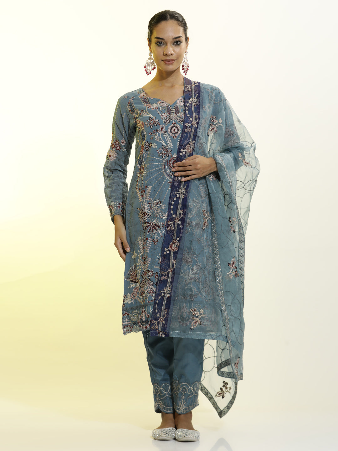 Festive Embroidered Georgette Party Wear Kurta Set With Dupatta