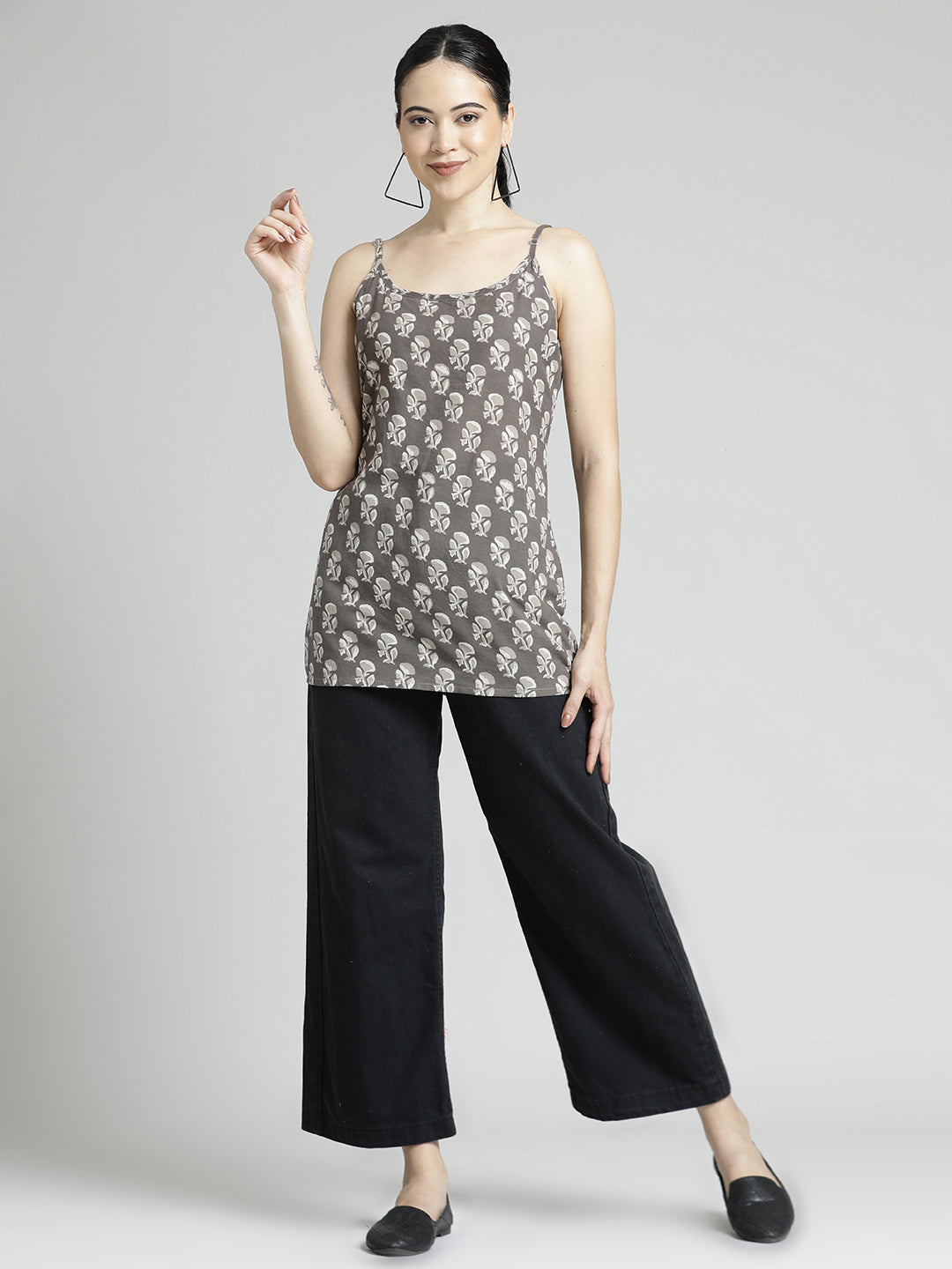 Floral Block Printed Cotton Strappy Top