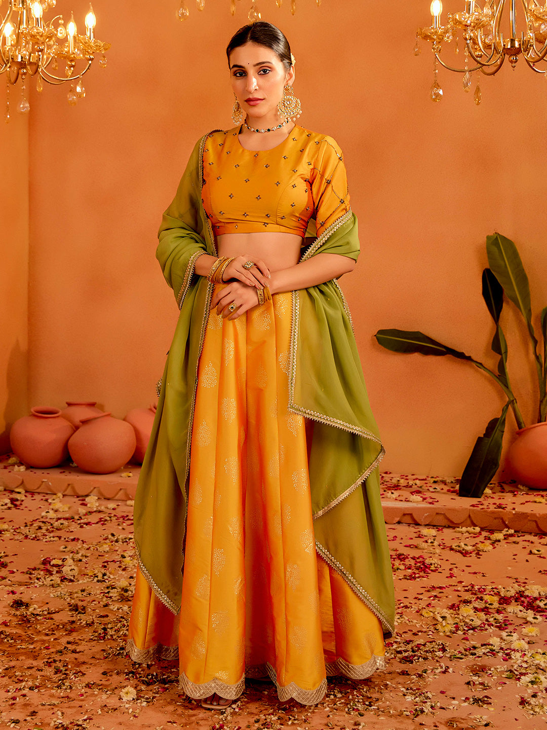 Festive Embellished Lehenga with Blouse and Dupatta