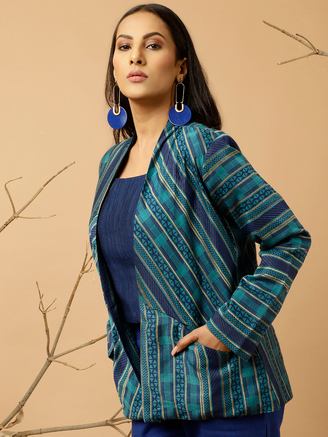Blue Jacquard Chanderi Jacket