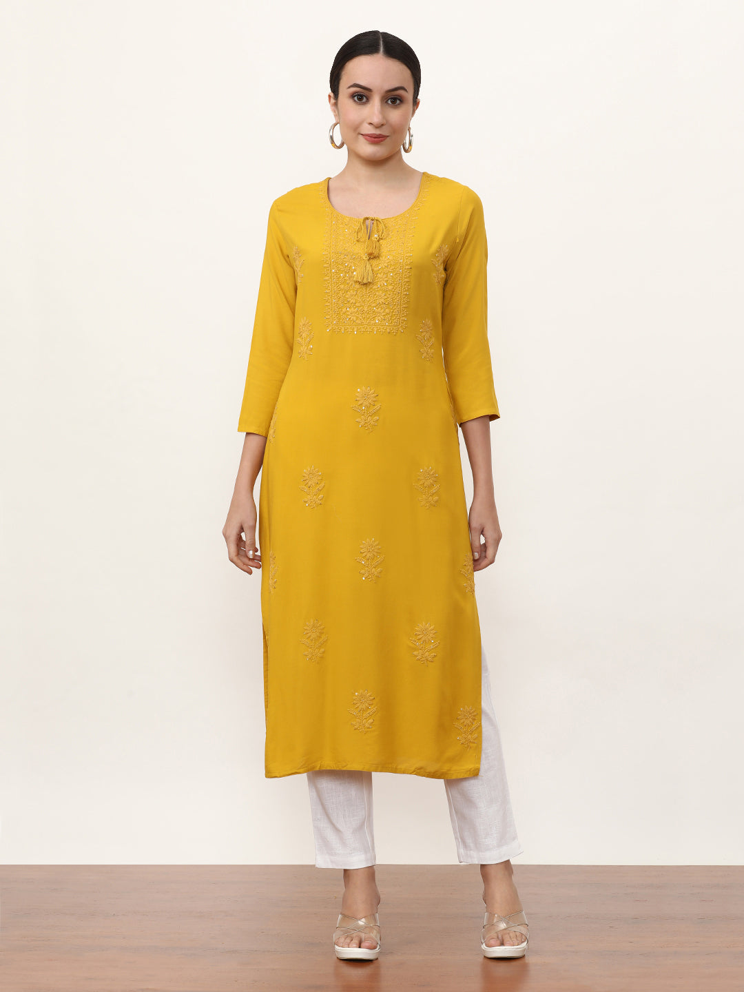 Embroidered Straight Solid Kurta