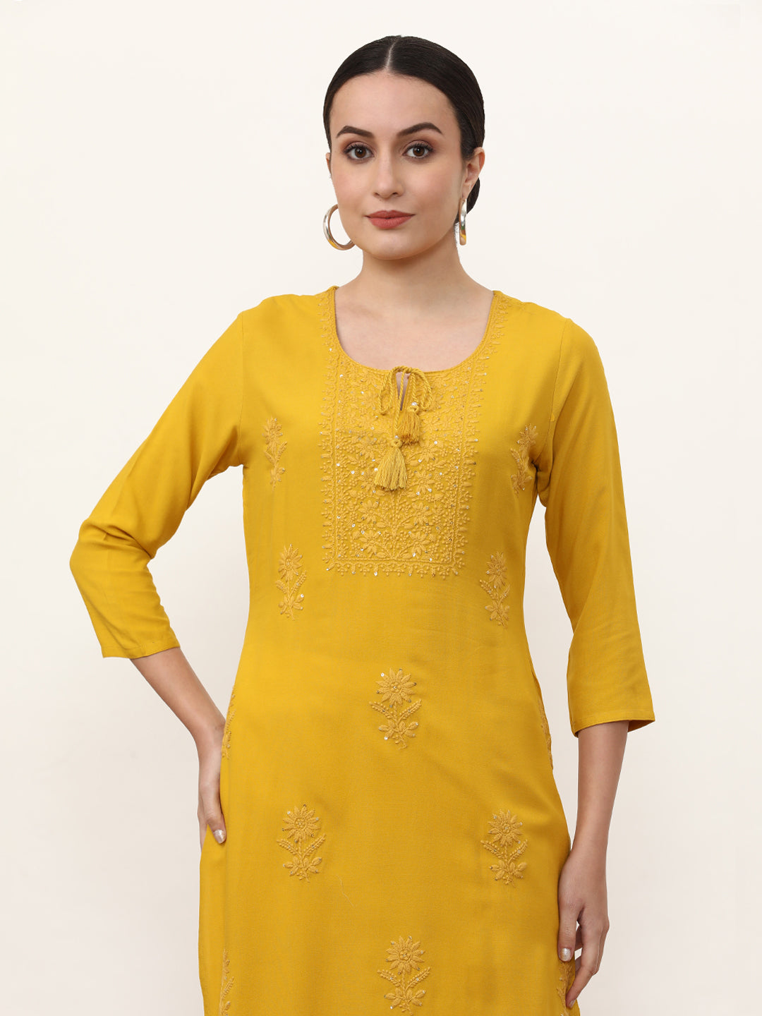 Embroidered Straight Solid Kurta