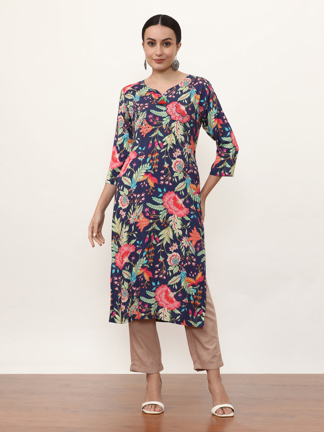 Embroidered Straight Floral Kurta