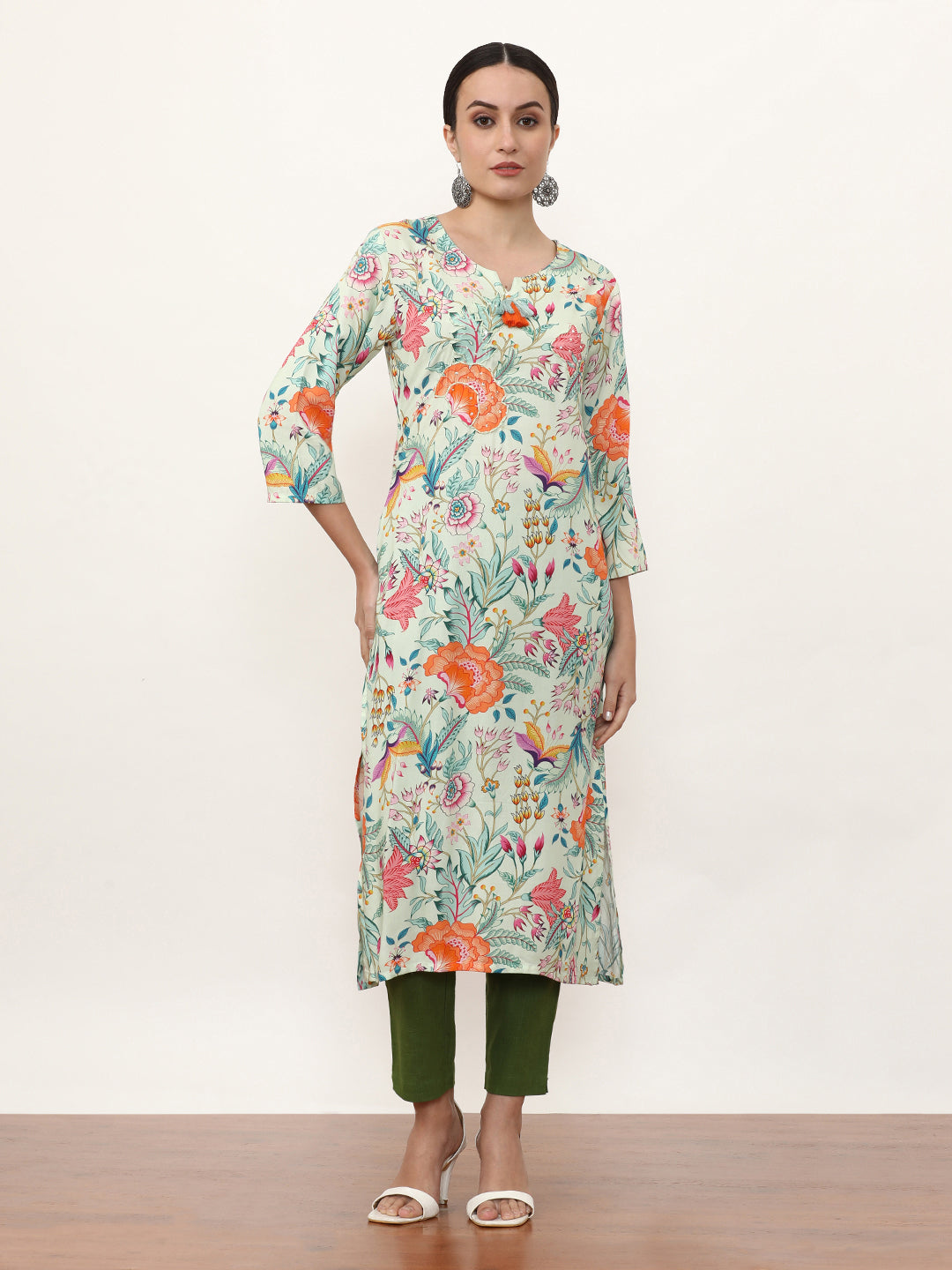 Embroidered Straight Floral Kurta