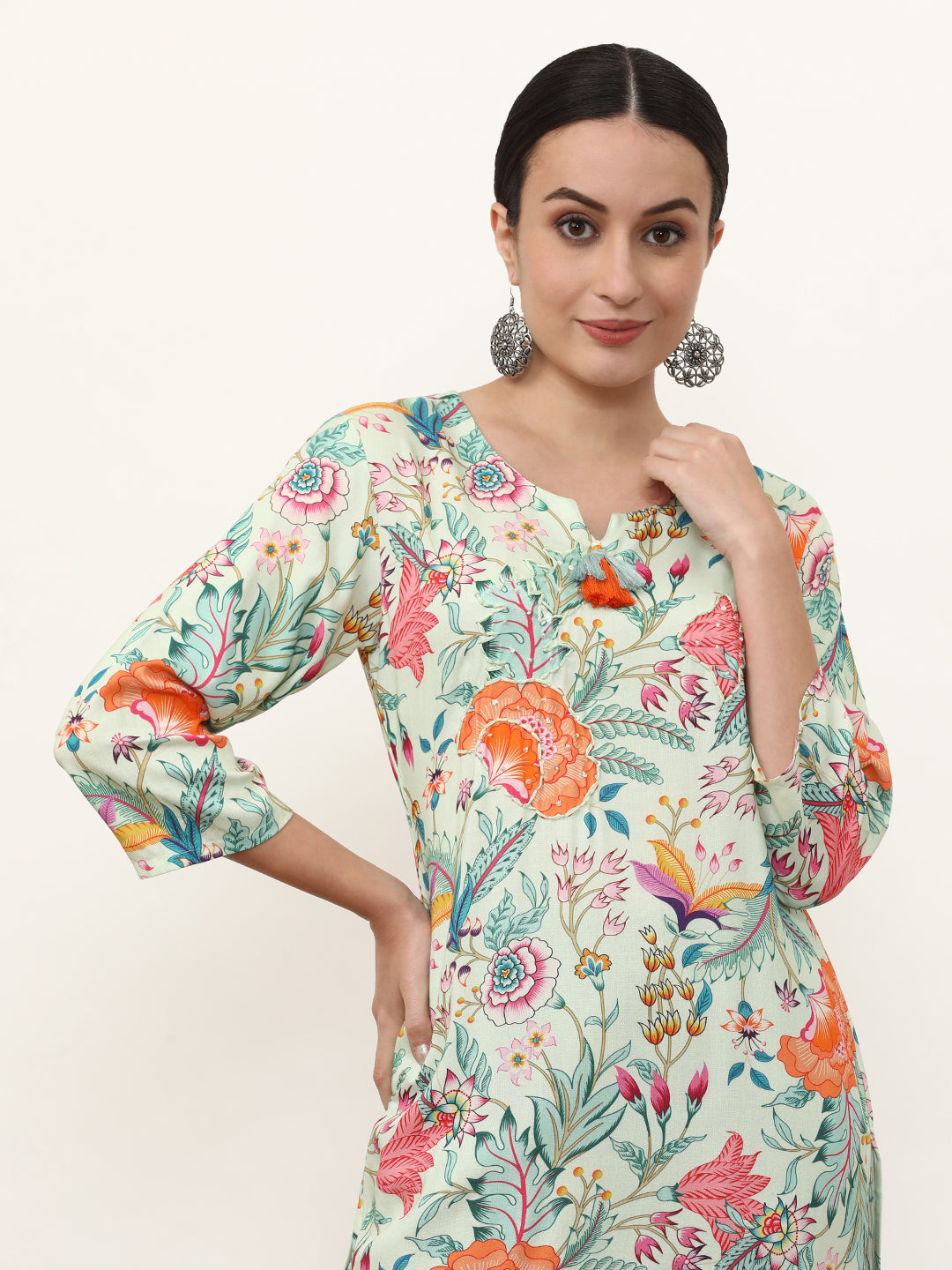 Embroidered Straight Floral Kurta
