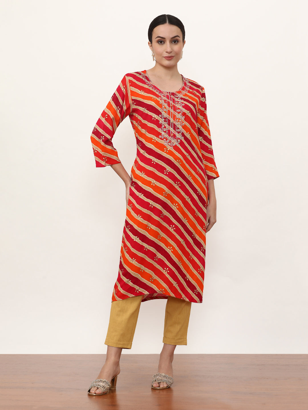 Embroidered Straight Striped Kurta