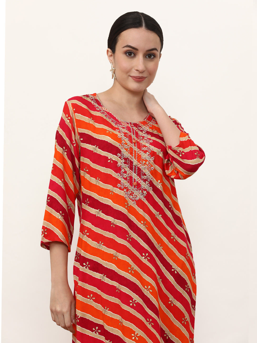 Embroidered Straight Striped Kurta