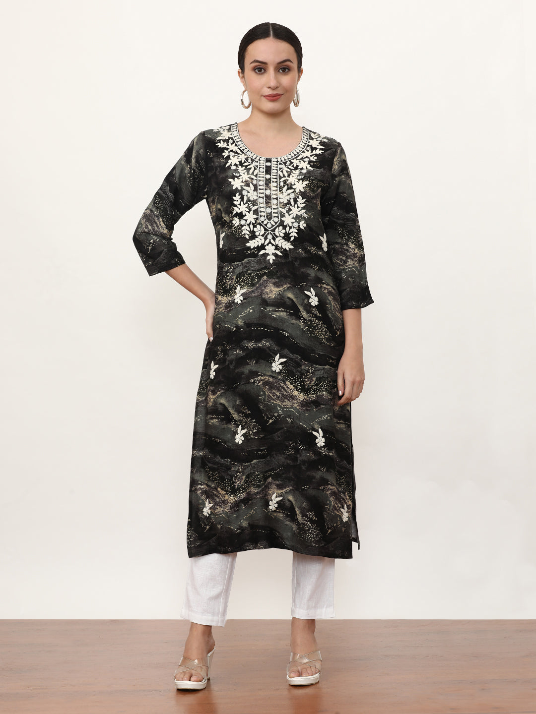 Embroidered Straight Floral Kurta