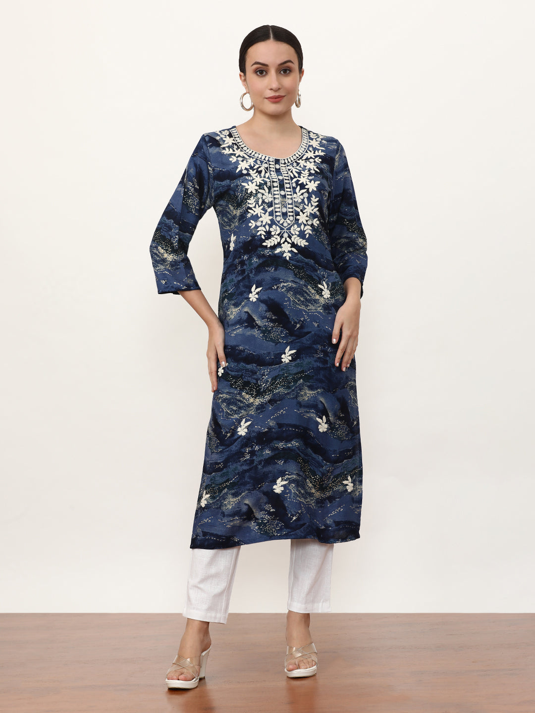 Embroidered Straight Floral Kurta