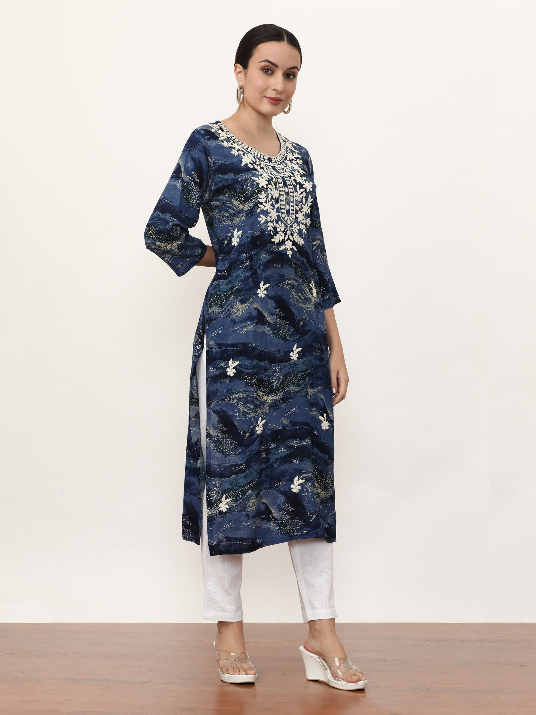Embroidered Straight Floral Kurta