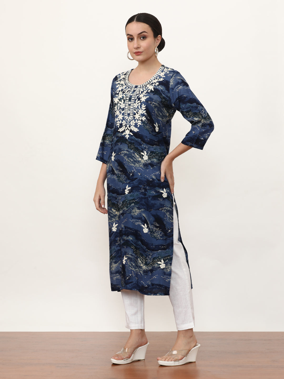 Embroidered Straight Floral Kurta