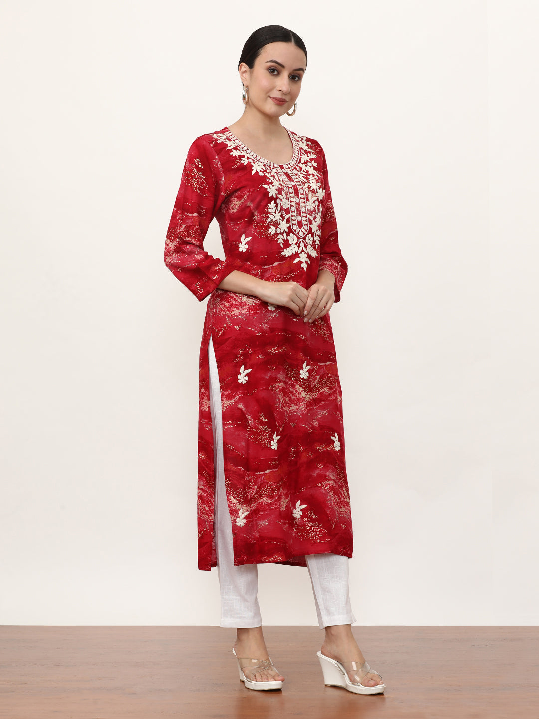 Embroidered Straight Floral Kurta