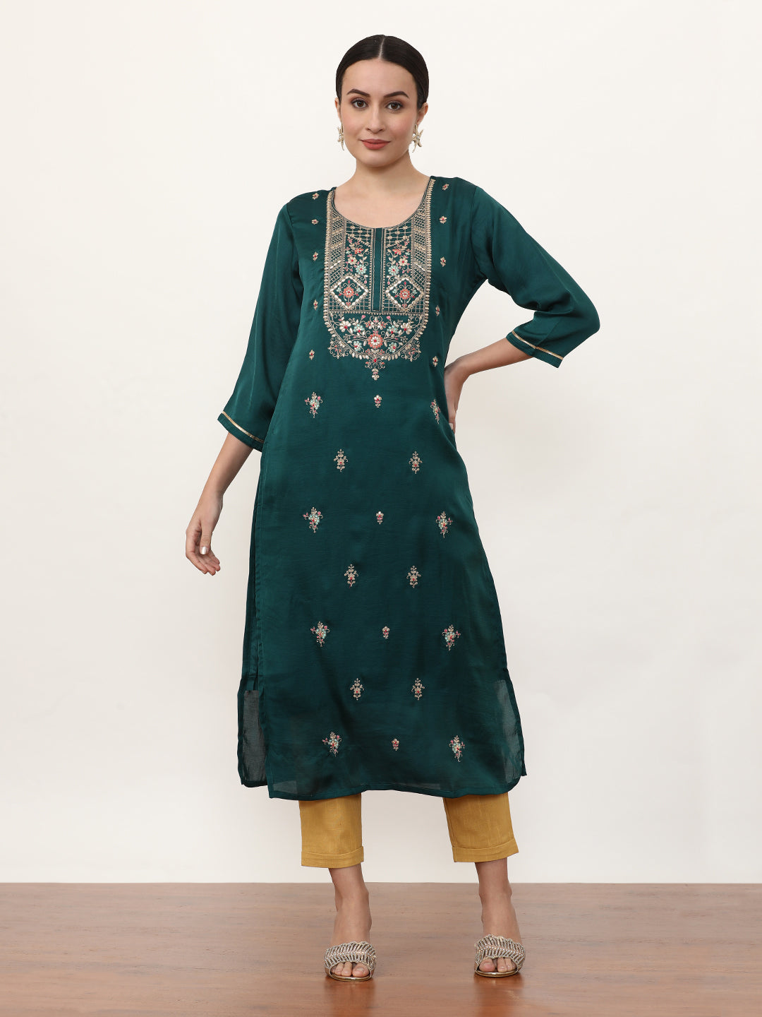 Embroidered Pure Silk Floral Kurta