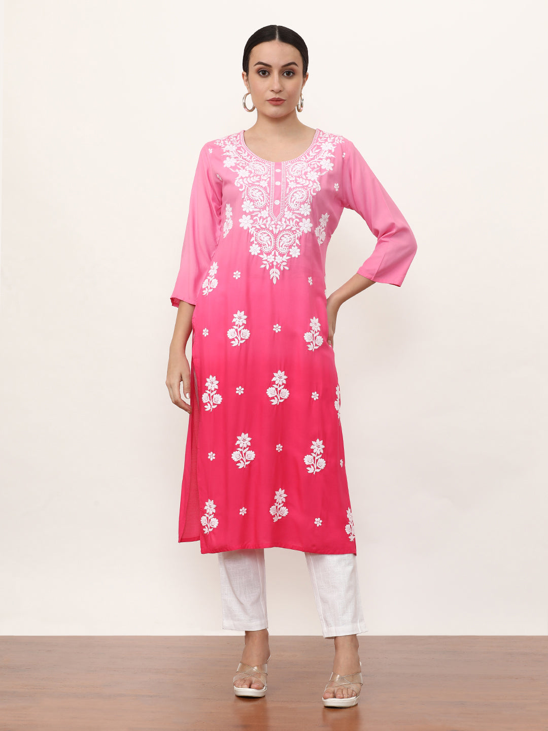 Embroidered Straight Floral Kurta