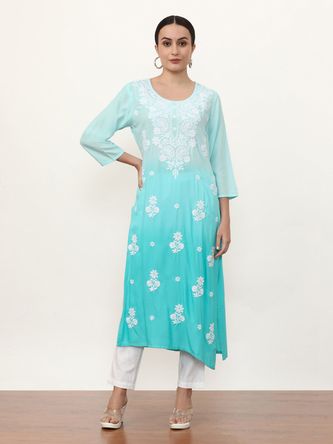 Embroidered Straight Floral Kurta