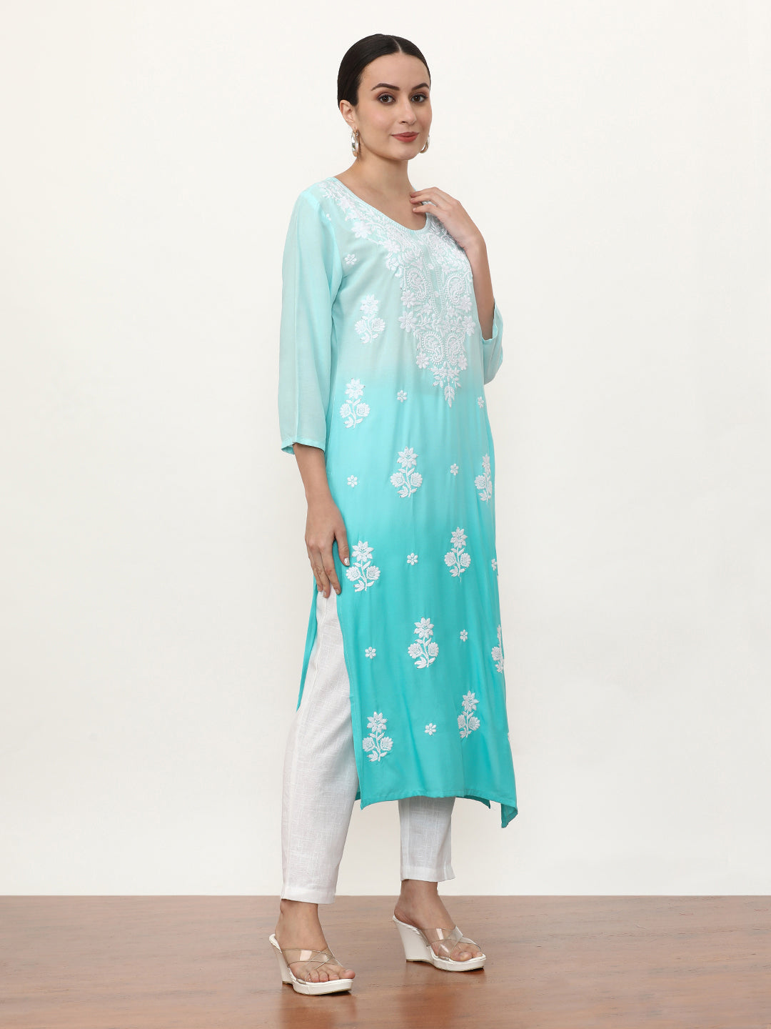 Embroidered Straight Floral Kurta