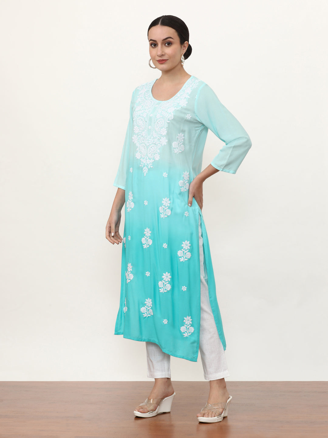 Embroidered Straight Floral Kurta