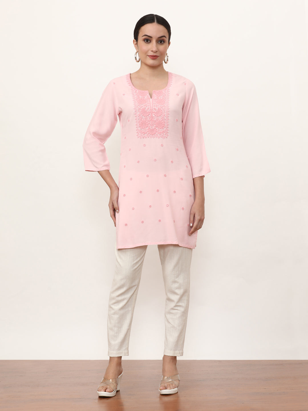 Embroidered Straight Solid Kurta