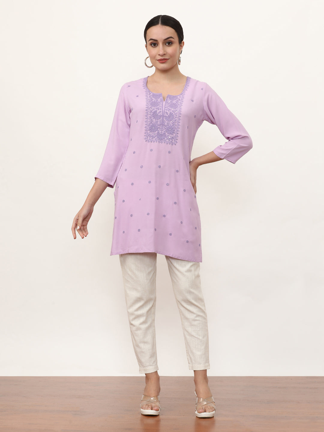 Embroidered Straight Solid Kurta
