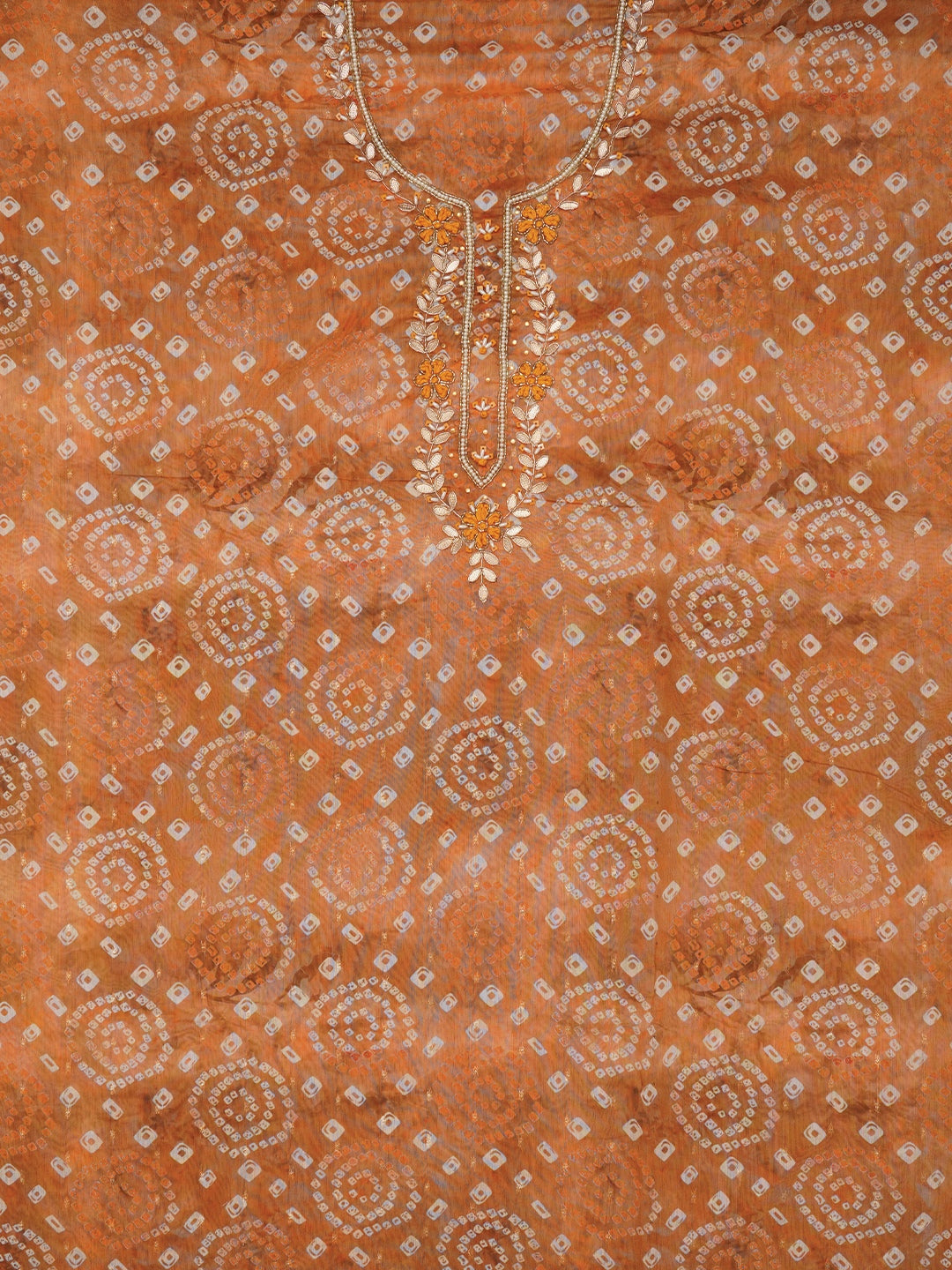 Mustard Bandhani Embroidered Dress Material with Leheriya Dupatta