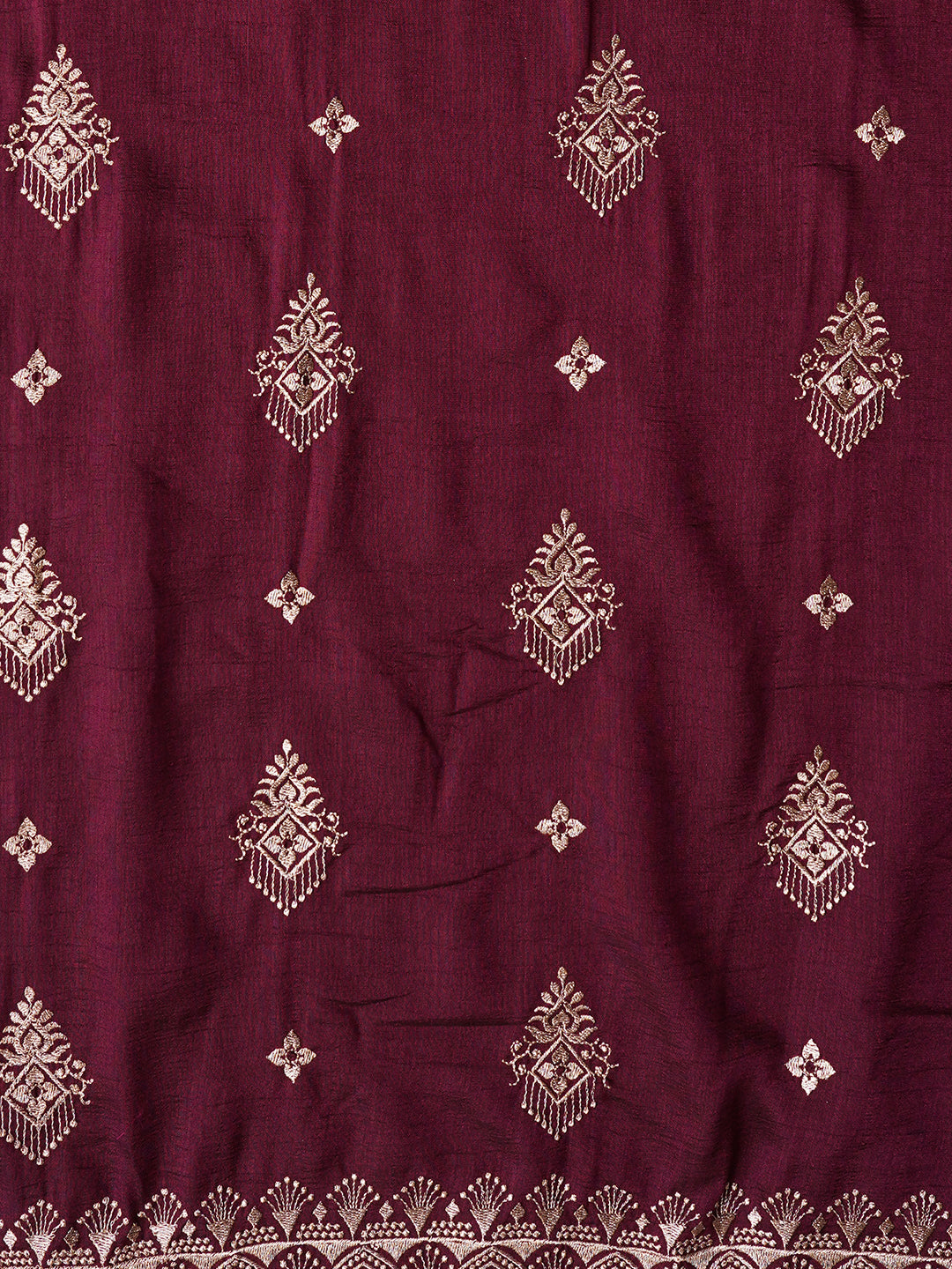 Purple Unstitched Embroidered Silk Blend Dress Material With Dupatta