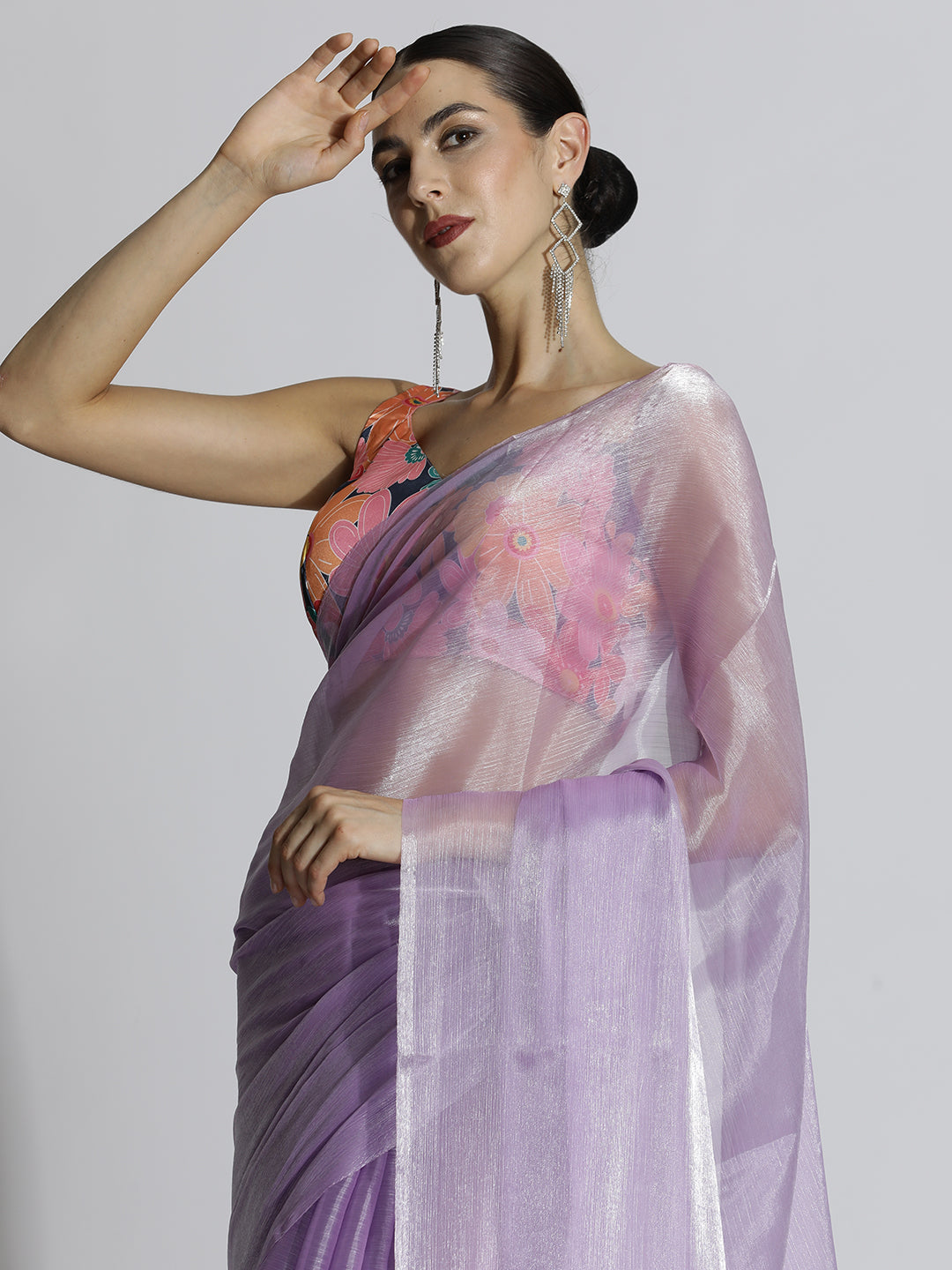 Lavender Festive Tissue Solid Saree