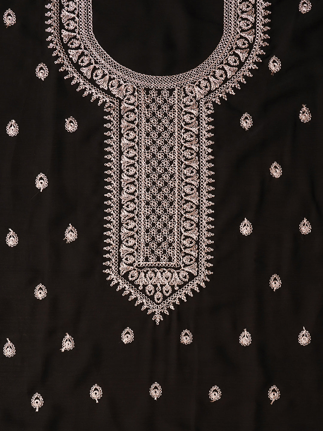 Unstitched Black Embroidered Silk Georgette Dress Material With Dupatta