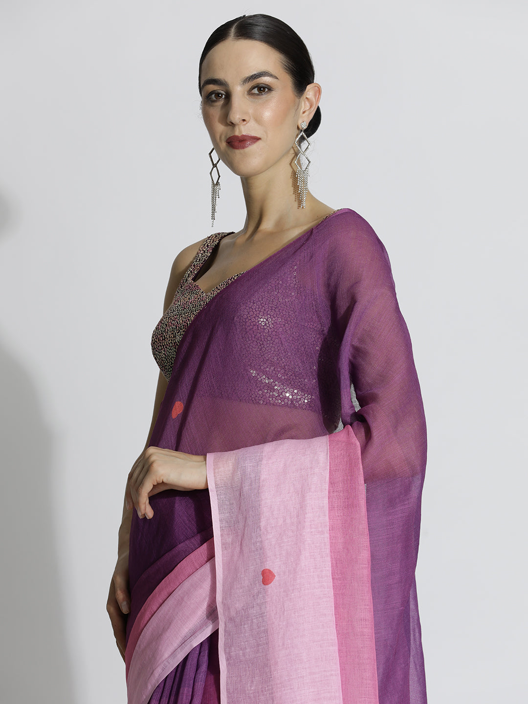 Colorblocked Daily Wear Pure Linen Saree