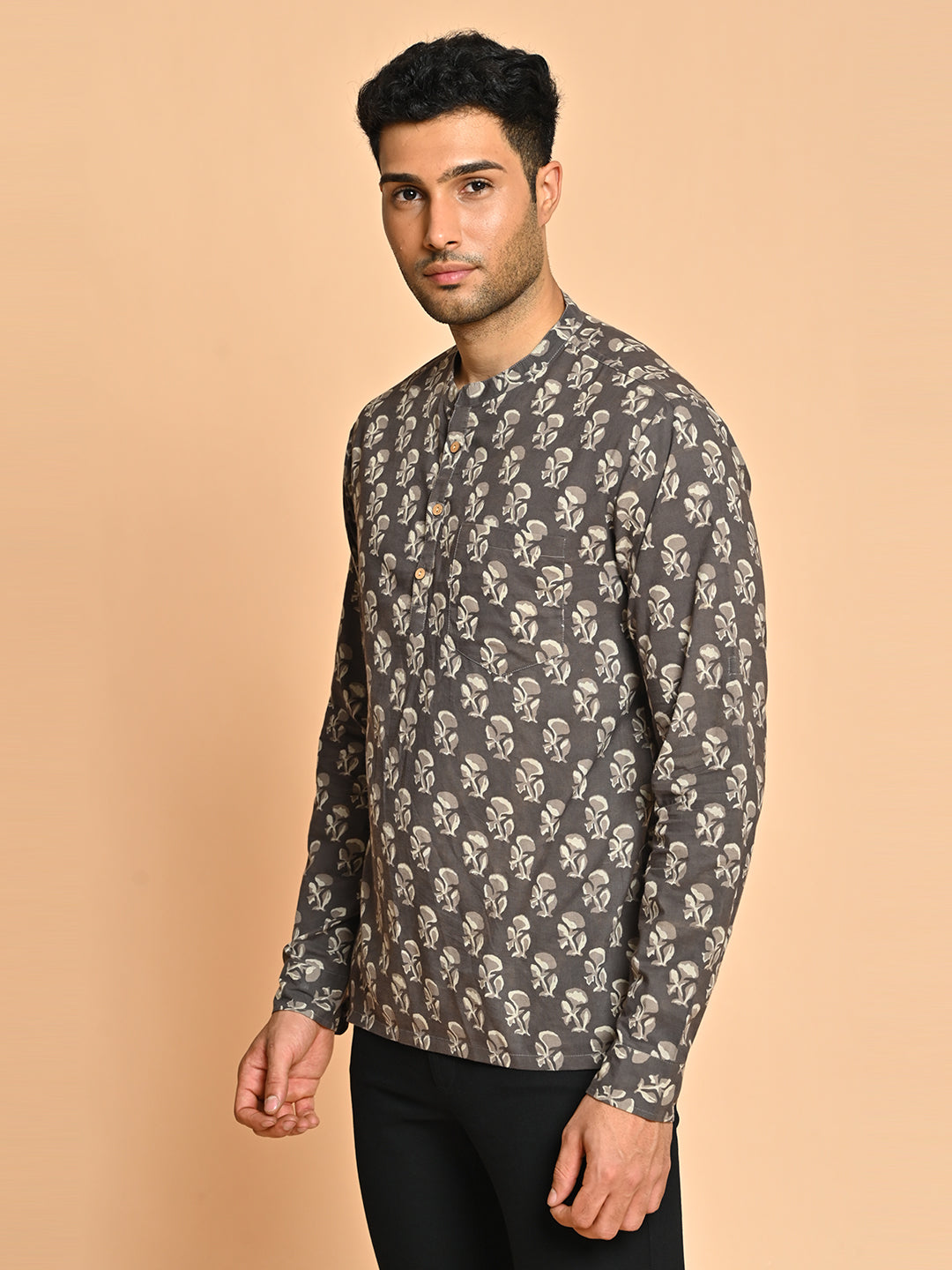 Ethnic Floral Block Printed Cotton Short Kurta
