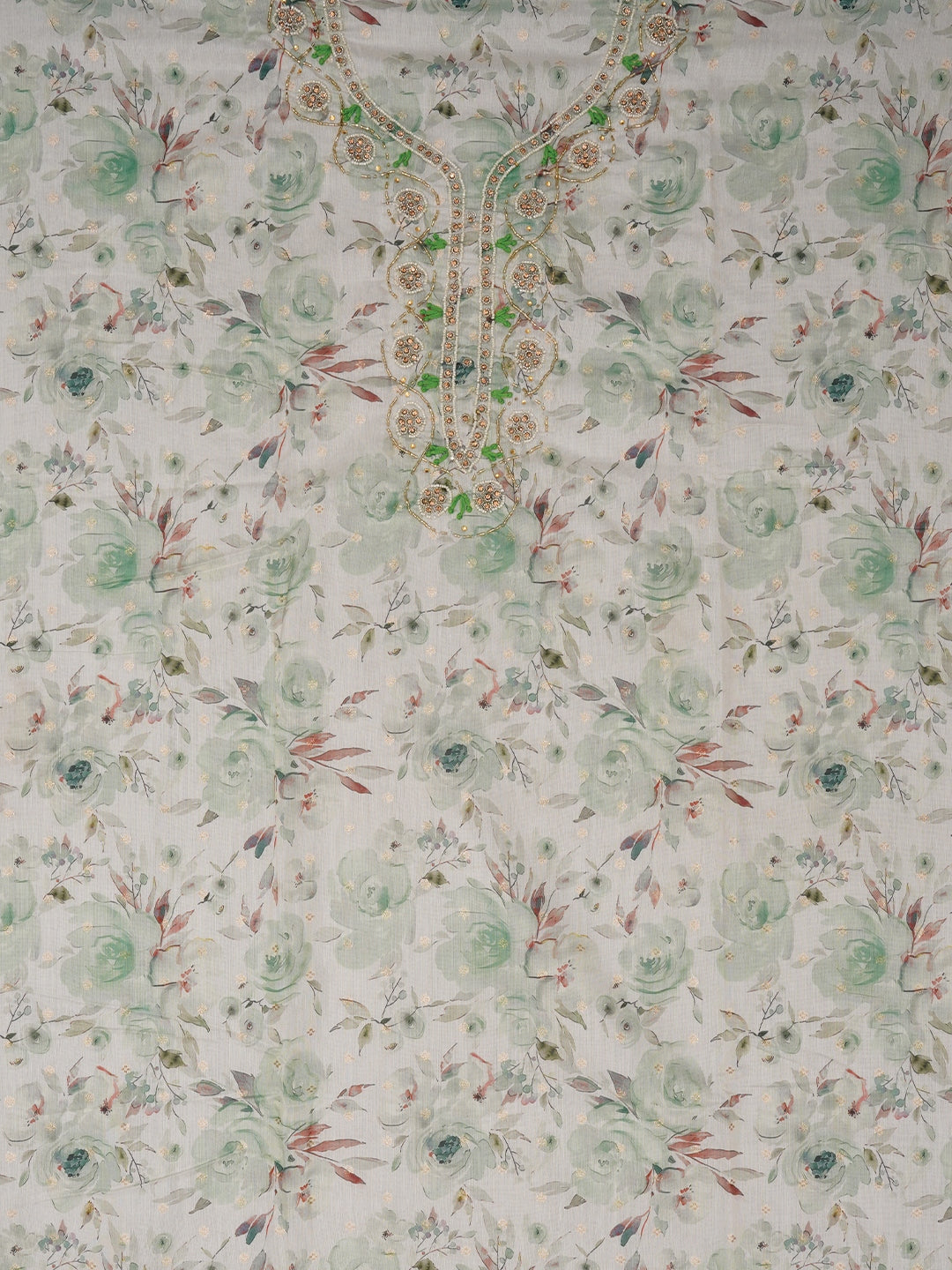 Multicolor Cotton Blend Embellished Dress Material with Dupatta