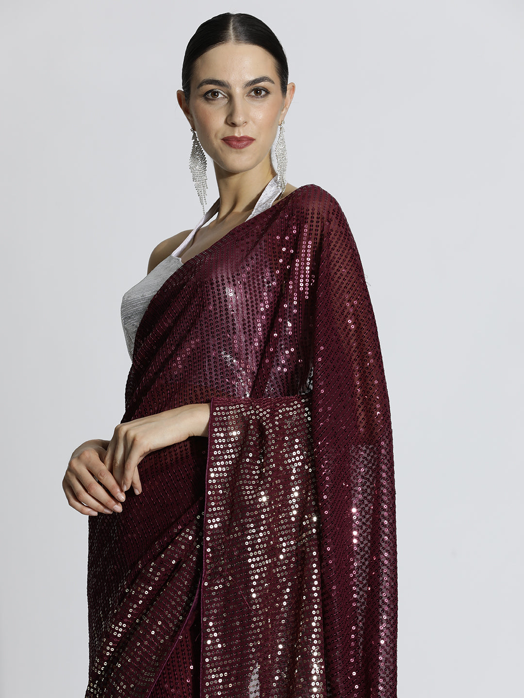 Sequin Embroidered Party Wear Tissue Saree
