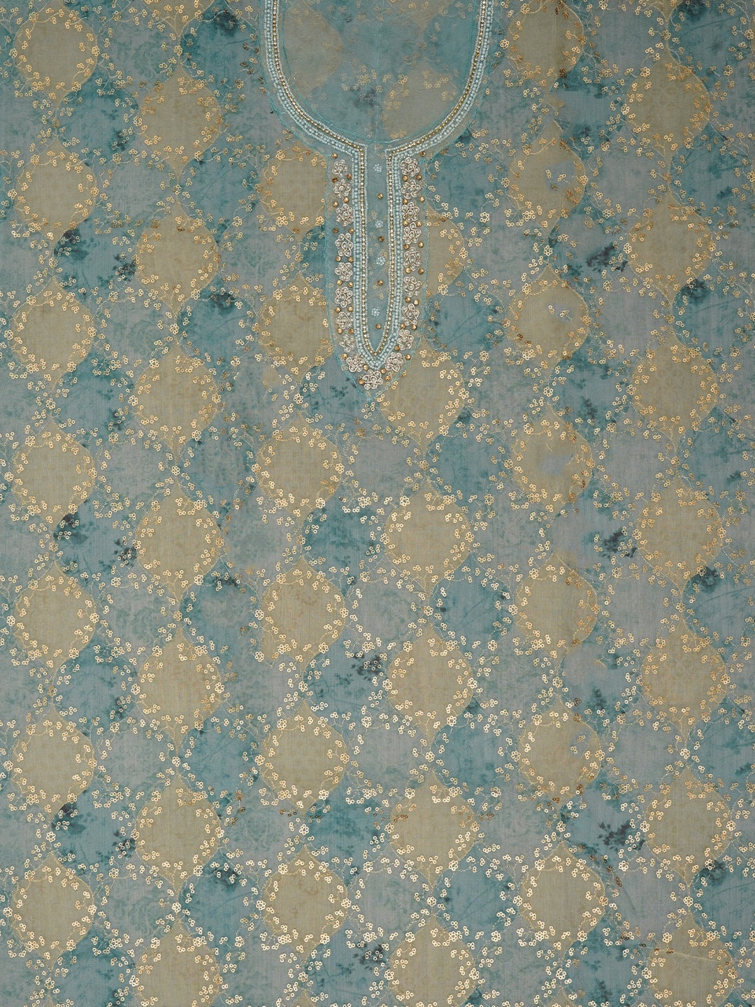 Multi Color Sequin Embellished Organza Dress Material with Dupatta