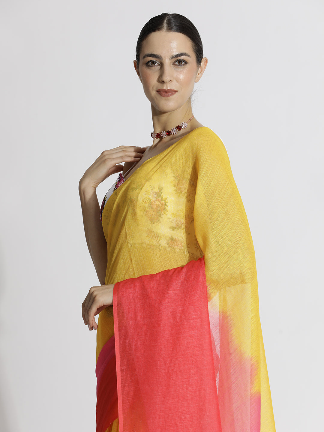 Ombre Daily Wear Pure Linen Red Saree