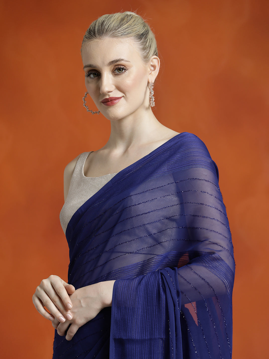 Royal Blue Sequin Embellished Party Wear Saree