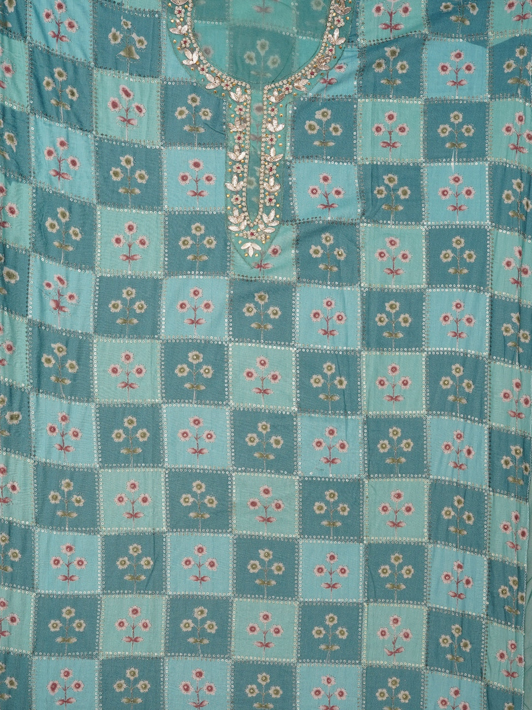 Multicolor Sequin Embellished Silk Blend Dress Material with Dupatta