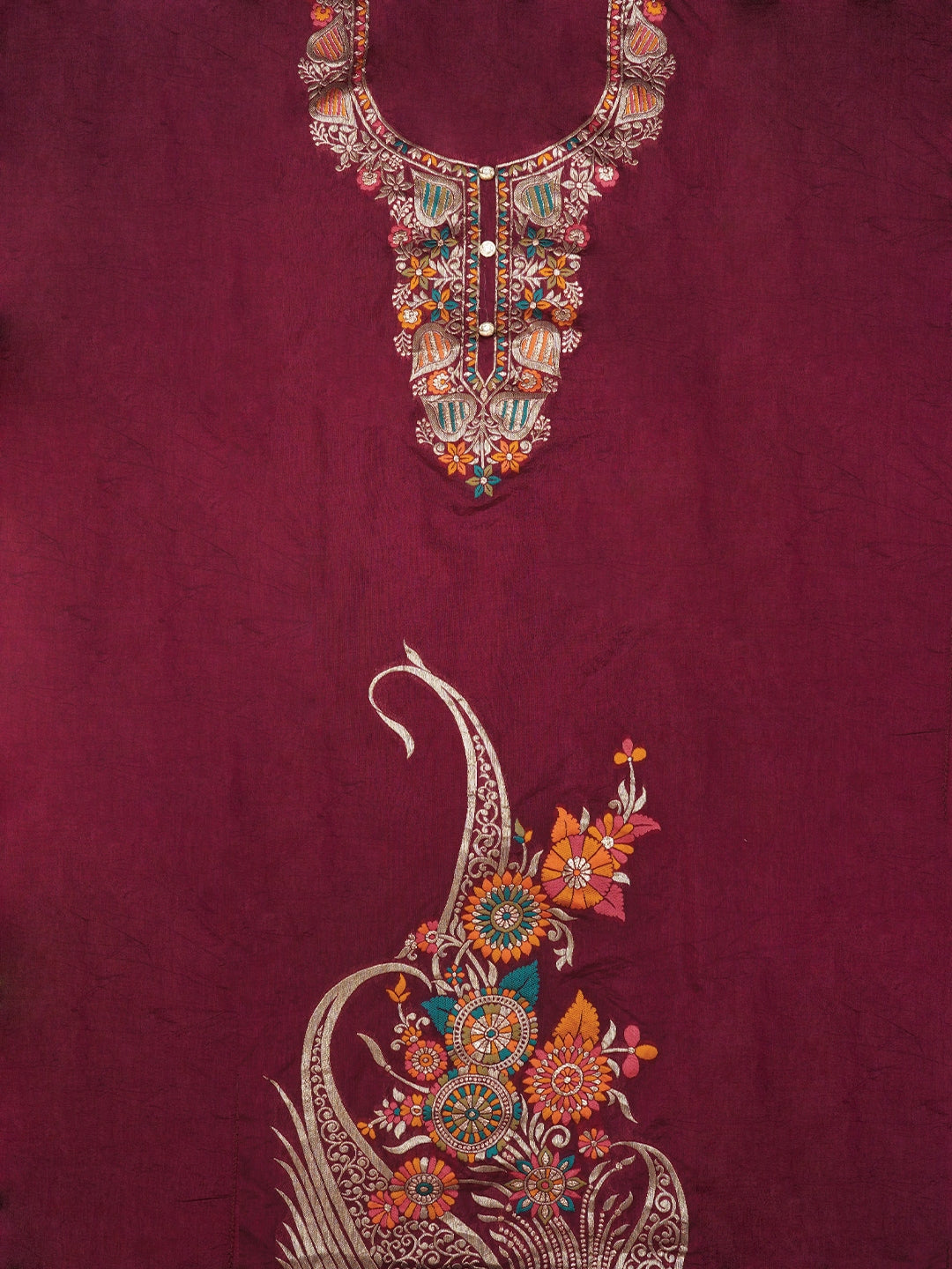 Unstitched Zari Silk Blend Dress Material With Dupatta