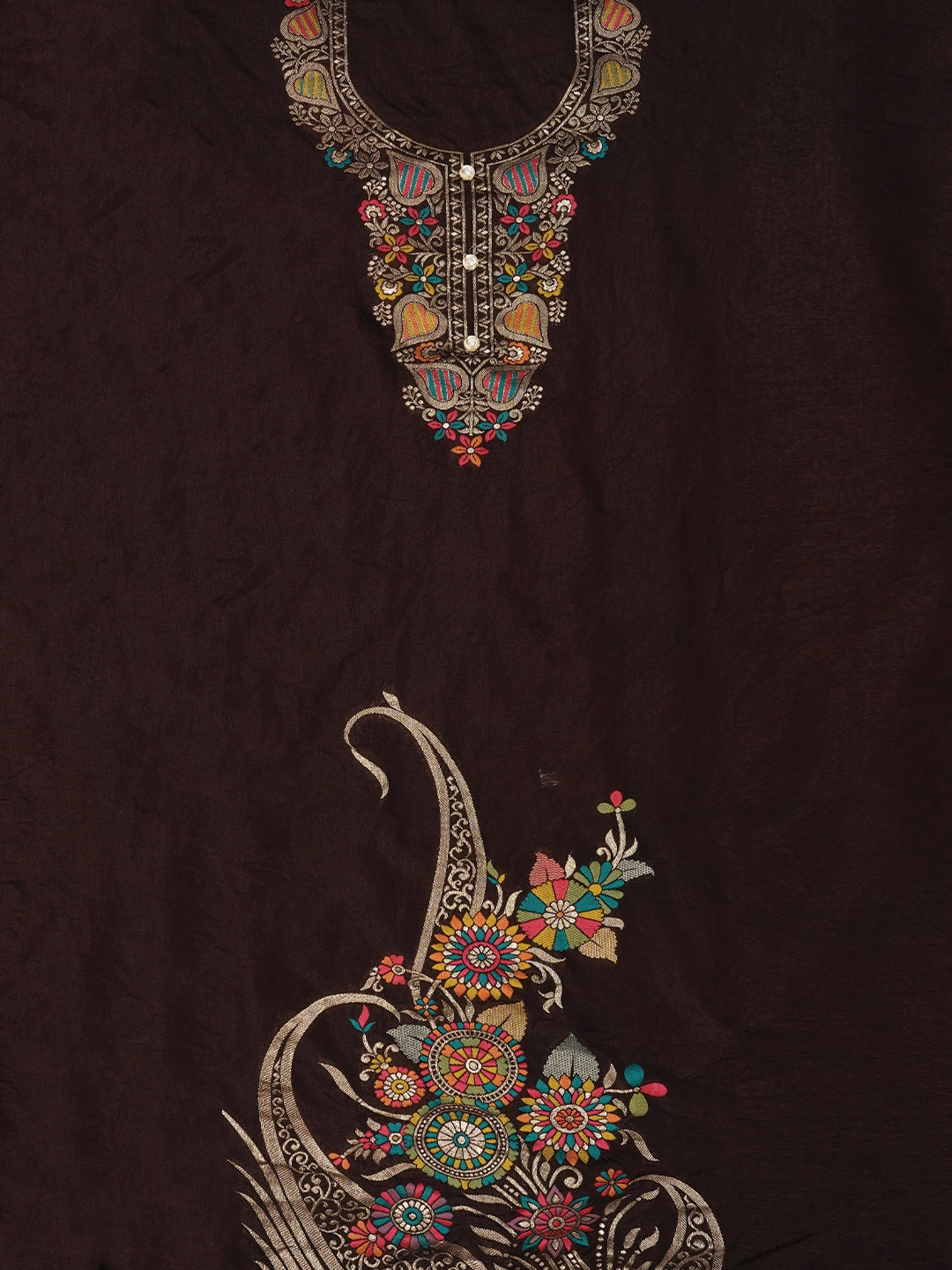 Purple Unstitched Zari Silk Blend Dress Material With Dupatta