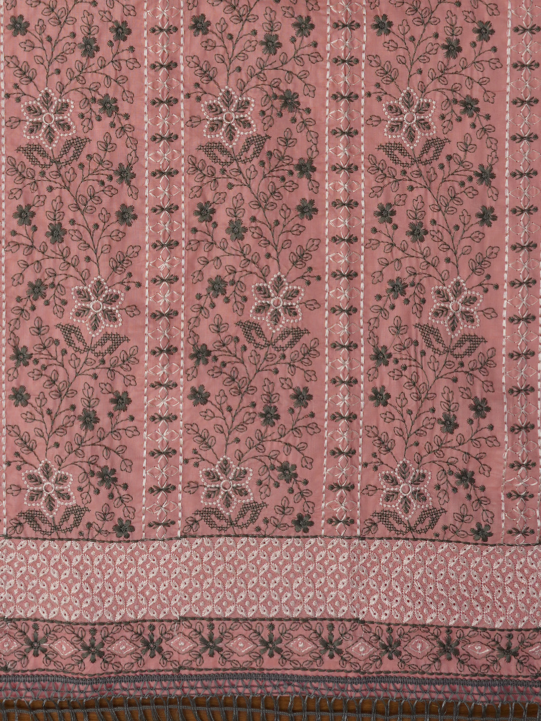 Pink Unstitched Embroidered Pure Cotton Dress Material With Dupatta