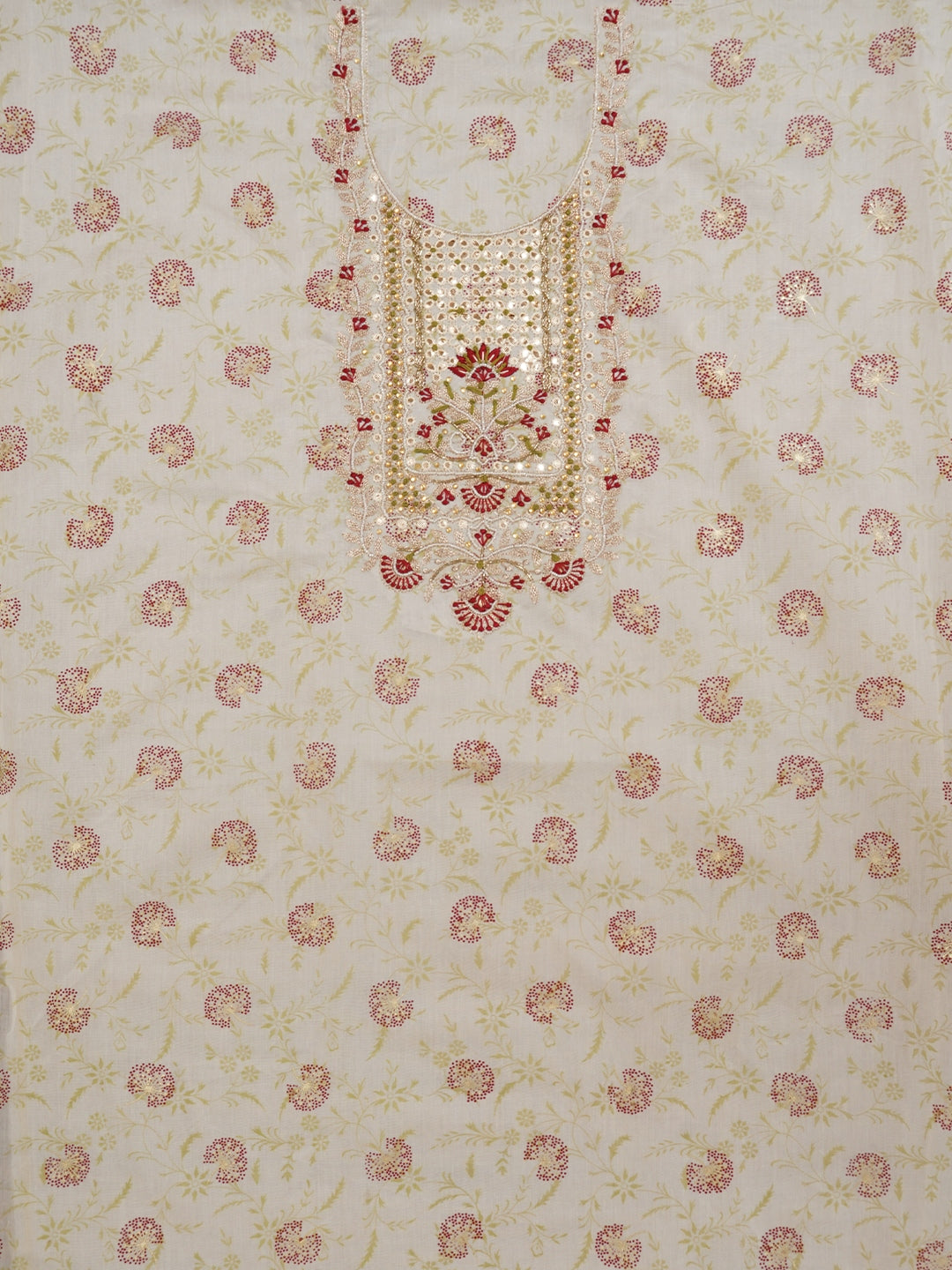 Festive Off White Silk Blend Zari Woven Dress Material With Dupatta