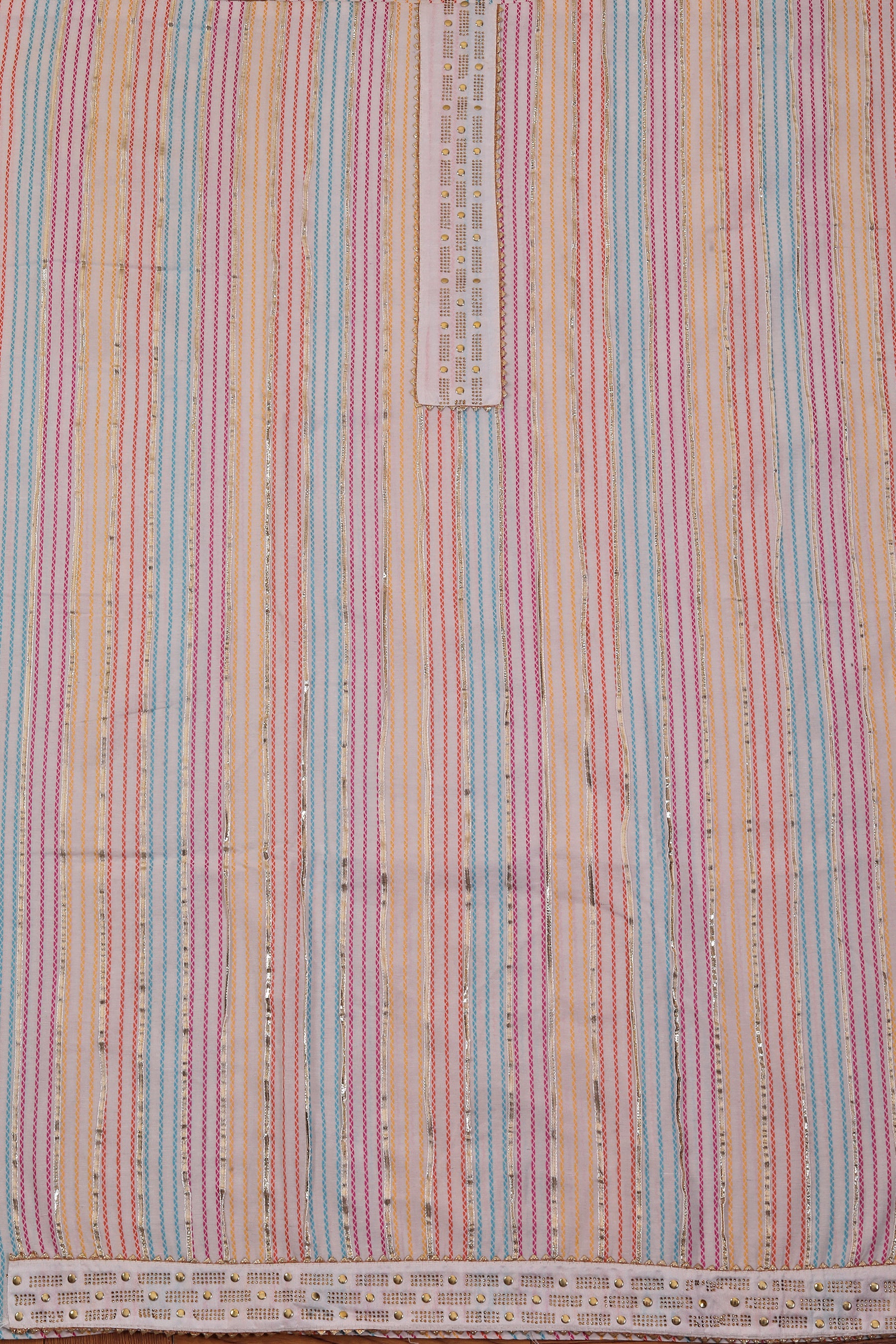 Blue Embellished Cotton Blend Dress Material with Dupatta