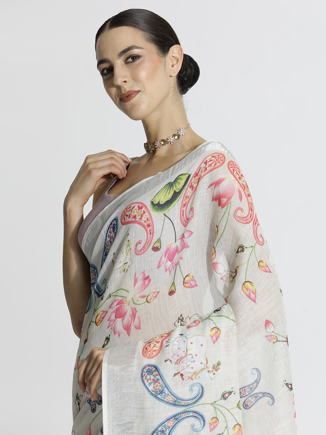 Pichwai Printed Daily Wear Pure Linen Saree