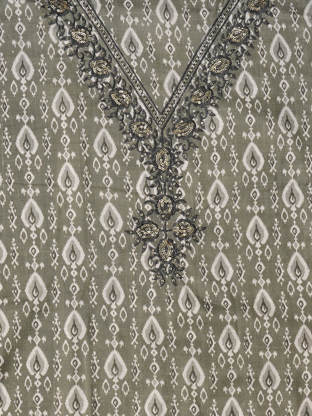 Grey Unstitched Printed Pure Cotton Dress Material With Dupatta