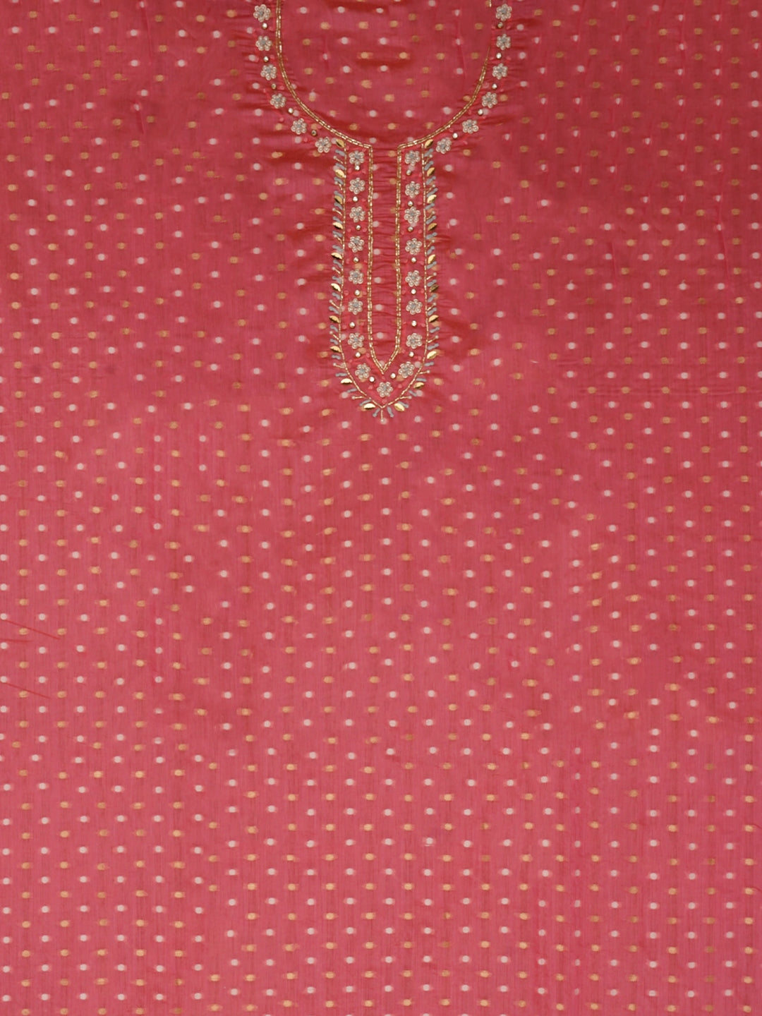 Pink Cotton Blend Embellished Dress Material with Dupatta