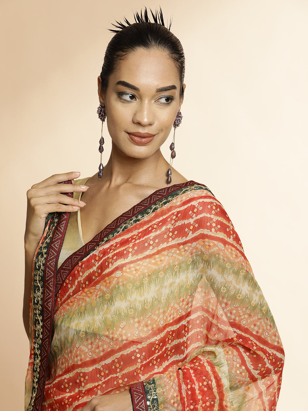 Red Printed Lightweight Georgette Saree