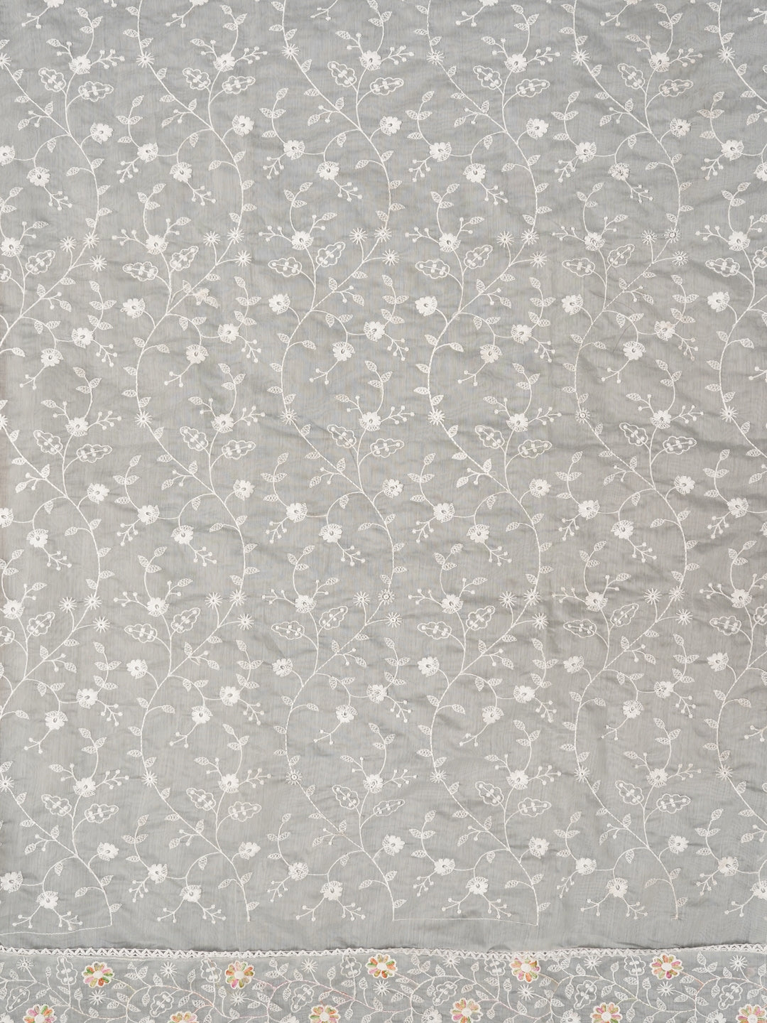 Grey Cotton Lucknowi Embroidered Dress Material with Dupatta