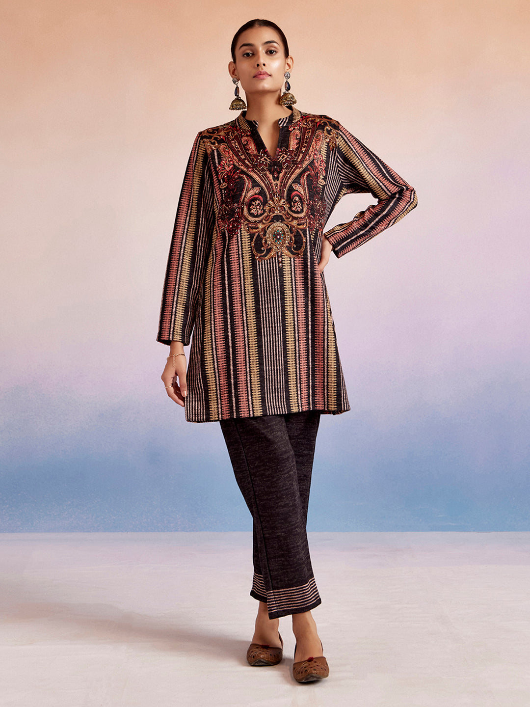 Black Embroidered Woolen Co-ord Set