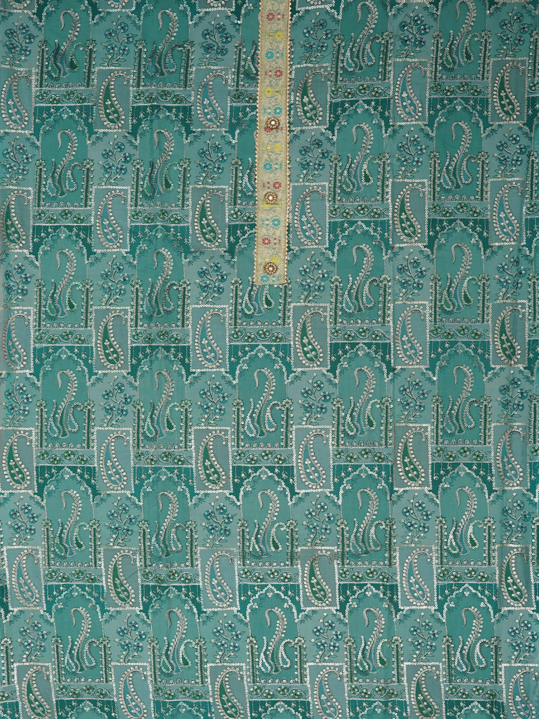 Sequin Embellished Multi Color Organza Dress Material with Dupatta