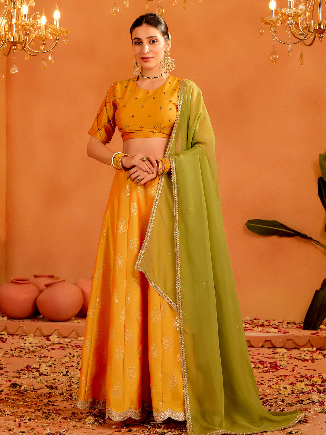 Festive Embellished Lehenga with Blouse and Dupatta