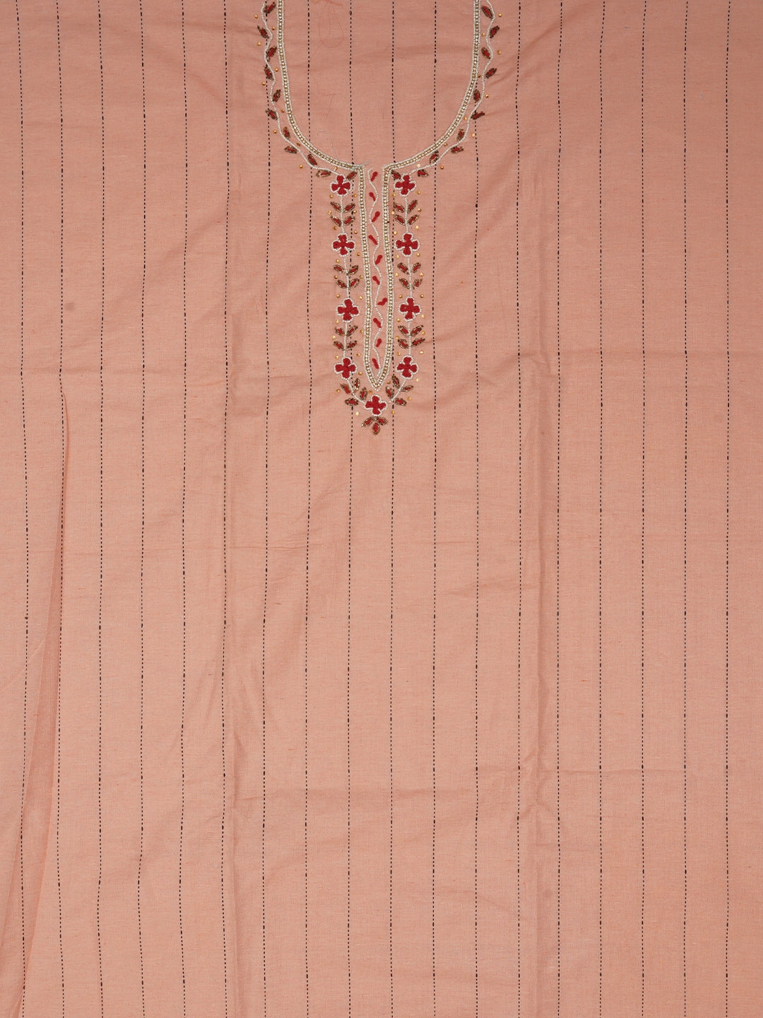 Peach Cotton Woven Design Embellished Dress Material with Dupatta