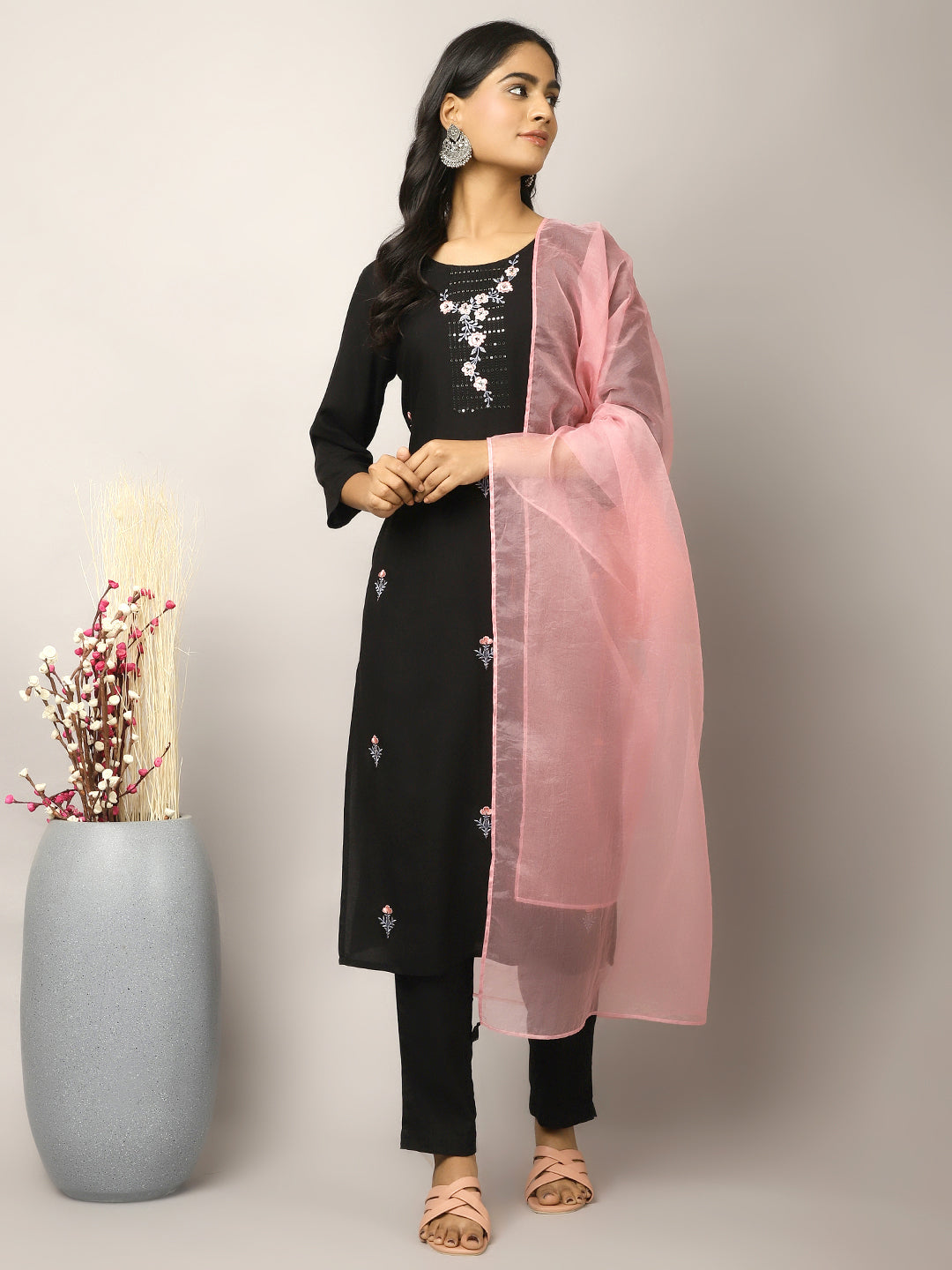 Thread & Sequins Work Black Suit Set